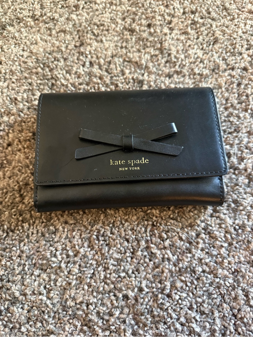 kate spade Black Leather Bow-Accent Fold Wallet